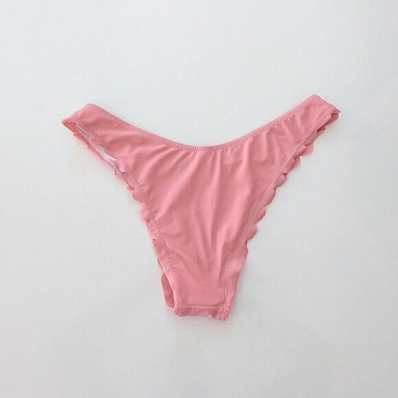 Women's Zaful Bikini Bottoms Only Scalloped Pink Rose Medium High Waisted Cheeky - Picture 3 of 8